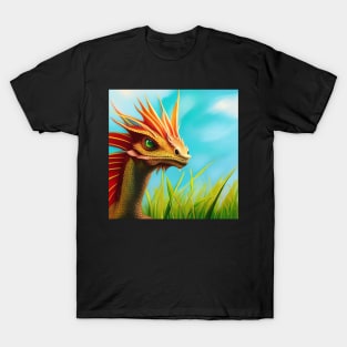 Baby Gold Dragon with Red Fins in the Tall Grass T-Shirt